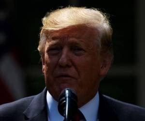 El presidente de los Estados Unidos, Donald Trump, mira hacia abajo cuando anuncia una nueva propuesta de inmigración, en el Jardín de Rosas de la Casa Blanca en Washington. Foto AFP