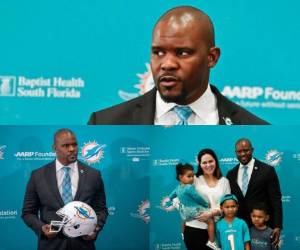 Miami Dolphins anunció este lunes 4 de febrero que el hondureño Brian Flores fue nombrado el entrenador en jefe. Fotos AP| AFP