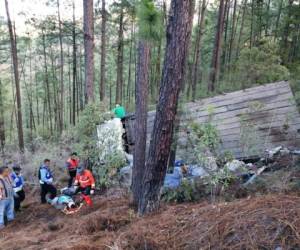 El pequeño camión quedó volcado en un pequeño abismo a la altura del kilómetro 39 de la carretera CA-5 a la altura de Zambrano, Francisco Morazán.