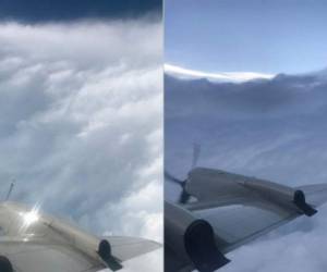 Las nubes que forman la pared del ojo del huracán se elevan rápidamente y se curvan en forma de cono a tal grado que simulan la forma de un estadio.