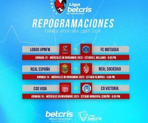 Otro partido que está reprogramado para ese día miércoles es el que enfrenta a los Lobos de la UPN y al Motagua, correspondiente a la fecha 10 del campeonato.