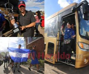 Parte de los integrantes de la Banda Juvenil 504, mostrando con orgullo la Bandera Nacional y los premios obtenidos en el importante festival musical. Foto David Romero| EL HERALDO