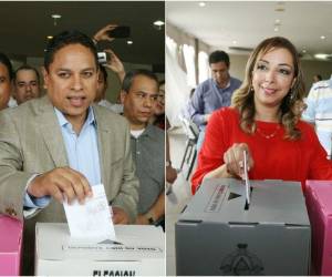 El candidato del oficialista Frente Patria y Justicia, José María 'Chema' Díaz, y del opositor Alianza para el Verdadero Cambio, Miriam Barahona, ejercieron sus votos en la sede del Colegio de Abogados de Tegucigalpa, foto: Efraín Salgado/EL HERALDO.