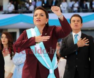 La presidenta hondureña Iris Xiomara Castro de Zelaya después de haber tomado promesa de ley. FOTO: David Romero/EL HERALDO