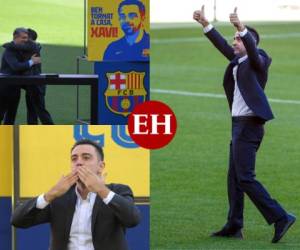 En medio de ovaciones, gritos y cantos de emoción, Xavi Hernández fue presentado este lunes, en un evento único, en la cancha del Camp Nou. Es el nuevo DT del Barcelona. Fotos: AFP/AP
