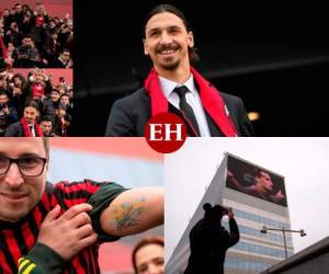 Los fanáticos le dieron la bienvenida al sueco Zlatan Ibrahimovic este viernes, quien a los 38 años llega por segunda vez al Milan de Italia. Fotos: AFP.