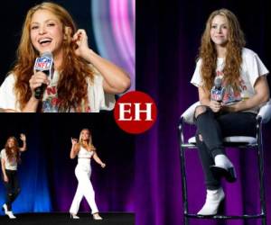 Shakira asistió junto a Jennifer López a una conferencia de prensa previo al partido del Super Bowl que se jugará el domingo 2 de febrero en Miami. Las cantantes son las primeras latinas en realizar el show de medio tiempo. Fotos: AFP/AP