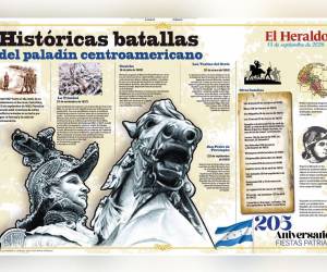 La lámina denominada Históricas Batallas del Paladín Centroamericano, es una línea de tiempo que inicia en 1827 con la Batalla de la Trinidad.
