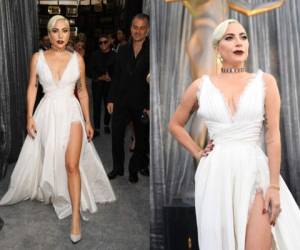 Lady Gaga llegó con un bello vestido blanco y captó la atención de todos los presentes. Fotos AFP