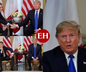 Los presidentes Emmanuel Macron (izquierda) y Donald Trump (derecha) se reunieron este martes previo a la cumbre del 70º aniversario de la Alianza de la OTAN; el estadounidense dejó ver su incomodidad e indiferencia hacia su homólogo tras polémicas declaraciones. Fotos: AFP