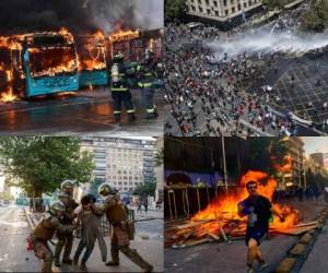 El incremento de tarifas del sistema público de transporte desató la inconformidad de miles de Chilenos, quienes salieron a las calles para hacer valer sus derechos y conseguir una disminución a estos precios. Fotos: AFP/AP.