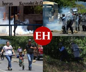 Un grupo de pobladores se manifestó- este martes- en la calle que conduce a la salida a Olancho, contra la ejecución del proyecto habitacional en La Tigra. Te mostramos un resumen de lo que pasó durante las manifestaciones. Fotos: Alex Pérez/EL HERALDO.