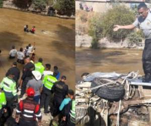 El minibús trasladaba pasajeros desde Huancayo al distrito de Huamancaca cuando sufrió una falla mecánica y cayó al río, señaló la policía. Foto: Cortesía RCN.