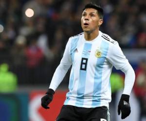 (FILES) In this file photo taken on November 11, 2017 Argentina's Enzo Perez reacts during an international friendly football match between Russia and Argentina at the Luzhniki stadium in Moscow.River Plate midfielder Enzo Perez will replace the injured Manuel Lanzini in Argentina's 23-man World Cup squad, the country's football association said on June 09, 2018. The 32-year-old Perez was called up by Argentina coach Jorge Sampaoli after Lanzini ruptured the anterior cruciate ligament in his right knee during training on June 08, 2018. / AFP PHOTO / Kirill KUDRYAVTSEV