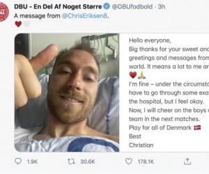 El mensaje estaba acompañado de una foto del futbolista, de 29 años, posando con el pulgar hacia arriba desde la cama de un hospital.