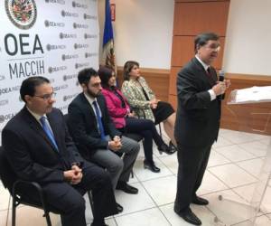 Vocero de la Misión de Apoyo contra la Corrupción y la Impunidad en Honduras de la Organización de los Estados Americanos (MACCIH-OEA), en conferencia de prensa este martes.