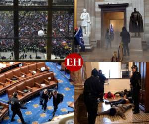 El Capitolio de Estados Unidos se vio obligado a cerrar sus puertas el miércoles, con los legisladores en el interior, luego de que se produjeron choques violentos entre partidarios del presidente Donald Trump y la policía. Fotos: Agencia AFP.