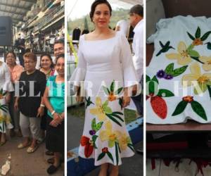 Las mujeres encargadas del bordado del vestido junto a la primera dama de Honduras en el Estado Nacional.