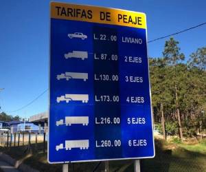 Estos son los nuevos precios del peaje en la carretera CA-5. Foto EL HERALDO