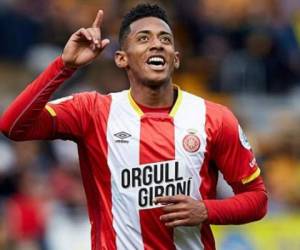 Celebración del Choco Lozano tras marcar el único gol de la temporada con el Girona.