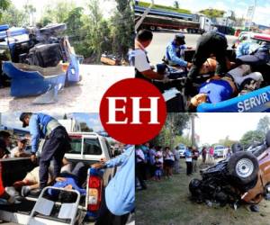 El terrible accidente vial entre un pick up y una rastra se registró la tarde de este domingo en el kilómetro 10 de la carretera que conduce de Tegucigalpa al sur de Honduras. Fotos: Estalin Irías / EL HERALDO.
