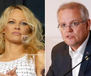 En esta combinación de fotografías se muestra a la actriz Pamela Anderson y al primer ministro de Australia Scott Morrison.