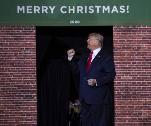 El presidente estadounidense Donald Trump habla en un acto de campaña en la Kellogg Arena, Battle Creek, Michigan. Foto: Agencia AP.