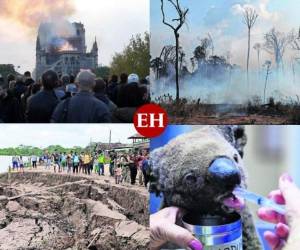 Huracanes, incendios, sismos y cambios de temperatura extremos impactaron el mundo durante este 2019, desde Notre Dame hasta el Amazonas. Fotos: AFP/AP.