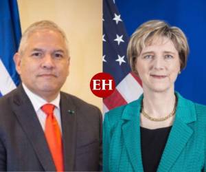 En el collage, el canciller Eduardo Reina y la embajadora de Estados Unidos en Honduras.