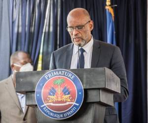 El primer ministro designado, Ariel Henry, habla durante una ceremonia en La Primature en Puerto Príncipe, Haití, el 20 de julio de 2021. Foto: AFP