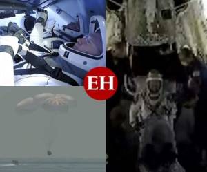 La primera nave espacial tripulada de Estados Unidos operada desde el fin de la era de los transbordadores, hace una década, amerizó este domingo en el Golfo de México. Fotos: AFP/AP