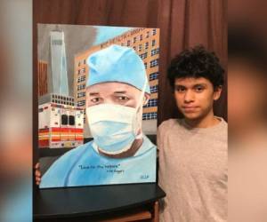 Esta es la obra en la que el joven hondureño logró reflejar lo que significa la pandemia del covid-19. Foto: Cortesía