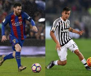 (COMBO) This combination of pictures created on April 10, 2017 shows Barcelona's Argentinian forward Lionel Messi (L) during the Spanish league football match FC Barcelona vs Sevilla FC at the Camp Nou stadium in Barcelona on April 5, 2017 andJuventus' forward from Argentina Paulo Dybala during the Italian Serie A football match SS Lazio versus Juventus on December 4, 2015 at the Olympic stadium in Rome. Juventus will face Barcelona tomorrow on April 11, 2017 for the first leg of their quarter final in Turin. / AFP PHOTO / Josep LAGO AND ALBERTO PIZZOLI