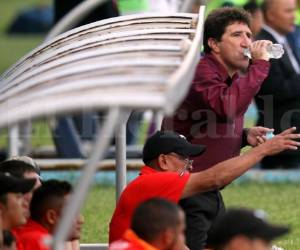 Héctor Vargas, entrenador de Olimpia captado tomando agua durante la semifinal. Foto: Johny Magallanes.