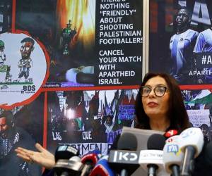 Miri Regev, ministra de Cultura y Deportes de Israel, durante la conferencia de prensa. (AFP)