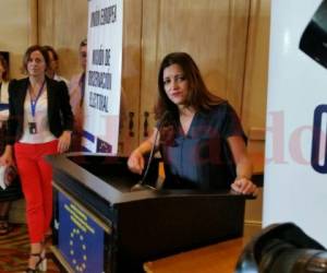 Marisa Matías, jefa de la Misión de Observadores de la Unión Europea, brindó una conferencia de prensa este lunes. (Foto: Yony Bustillo / EL HERALDO)