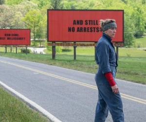 'Three Billboards Outside Ebbing, Missouri' (Tres anuncios en las afueras) es una de las favoritas para ganar la estatuilla. Foto AP