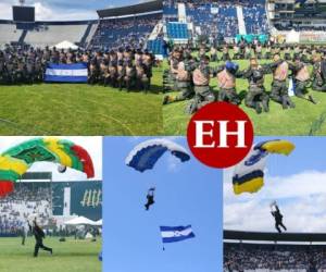 Rindiendo honor y tributo en las fiestas patrias de Honduras, este 15 de septiembre, un grupo de 30 paracaidistas de las Fuerzas Armadas de Honduras (FF.AA) colmaron de emoción, júbilo y adrenalina a los más de 4,000 espectadores que los recibieron en tierra firme dentro del Estadio Nacional. Aquí las mejores fotografías del tan esperado espectáculo de los 'hombres del aire'. FOTOS: Johny Magallanes/FFAA/EL HERALDO