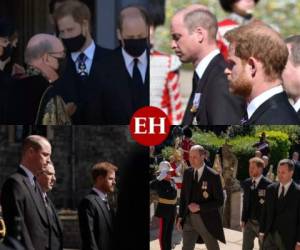 Los príncipes Harry y William se reencontraron en el funeral de su abuelo, pero caminaron separados detrás del ataúd hasta que salieron de la iglesia. Fotos: AP.