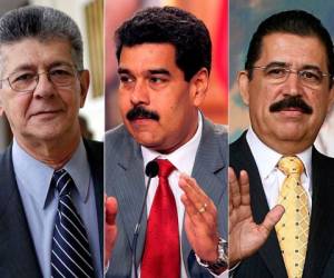 Henry Ramos Allup, presidente de la Asamblea Nacional de Venezuela; Nicolás Maduro, presidente de Venezuela y Manuel Zelaya expresidente de Honduras. (Foto: El Heraldo Honduras)