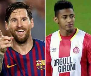 Leo Messi del FC Barcelona y el hondureño Anthony Choco Lozano del Girona FC. (AFP)