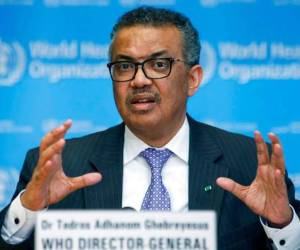 En esta imagen de archivo, tomada el 9 de marzo de 2020, Tedros Adhanom Ghebreyesus, director general de la Organización Mundial de la Salud, durante una conferencia de prensa en la sede de la OMS, en Ginebra, Suiza.
