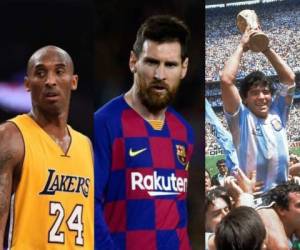 Kobe Bryant, Lionel Messi y Diego Maradona fueron los grandes protagonistas en el mundo del deporte en este 2020. Fotos: AFP y AP