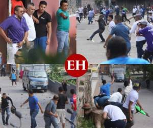 Un violento enfrentamiento se registró este domingo en el barrio Morazán, en la capital de Honduras, entre un grupo de pobladores y simpatizantes del Partido Nacional. Foto: David Romero/ EL HERALDO.