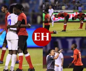 Peleas con el árbitro, jugadores rezando e intercambiando camisas, esto fue lo que no se mostró en televisión durante y después del encuentro de la Selección de Honduras ante Trinidad y Tobago. Fotos: EL HERALDO.