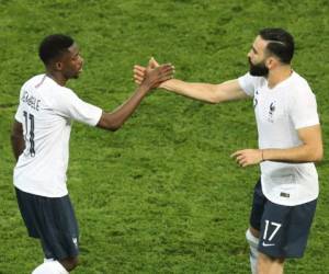 Celebración del gol de Ousmane Dembélé en partido Francia vs Italia. Foto:AFP