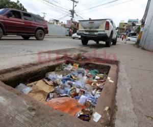 Residentes de Prados Universitarios aseguran que el tragante de aguas lluvias tiene meses de permanecer colmado de basura.