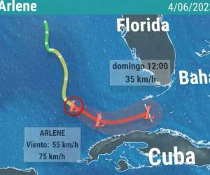 Actualmente, Arlene se sitúa alrededor de 165 millas (265 km) al oeste del Parque Nacional Tortugas Secas (Dry Tortugas), conjunto de pequeñas islas situadas a 113 kilómetros al oeste de cayo Hueso, en los cayos de la Florida.