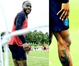 Esta es la imagen del tatuaje que se hizo El delantero inglés Raheem Sterling, del Mánchester City, podría haber puesto en peligro su participación en el Mundial. Foto: Redes Sociales