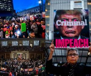 Los estadounidenses salieron a las calles después de que la Cámara de Representantes de Estados Unidos, controlada por los demócratas, aprobara este miércoles las acusaciones de abuso de poder y obstrucción al congreso contra Donald Trump, en una jornada histórica que cristalizó la división del país. Fotos: AFP/AP.